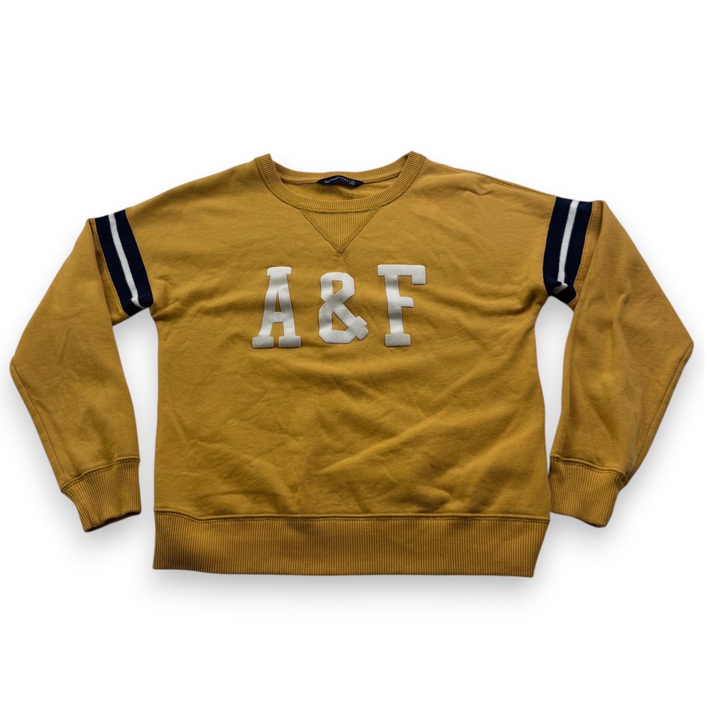 Abercrombie & Fitch Mens XS Mustard Yellow A&F Logo Fleece Crewneck Sweatshirt